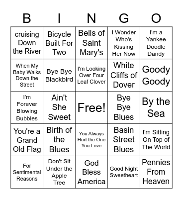Musical Bingo 6/24/2020 Bingo Card