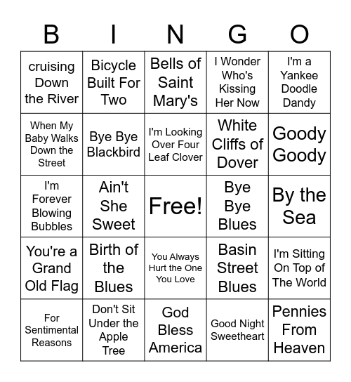 Musical Bingo 6/24/2020 Bingo Card