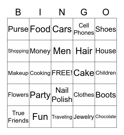 Things Women Like!! Bingo Card