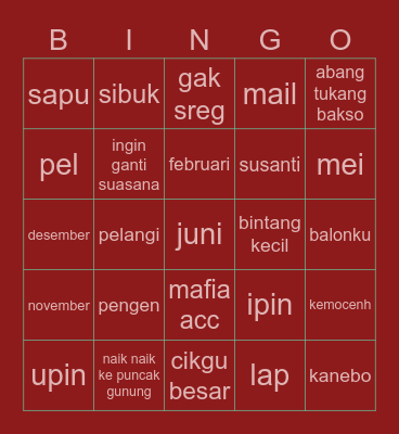 BINGO AYIN Bingo Card