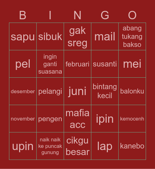 BINGO AYIN Bingo Card