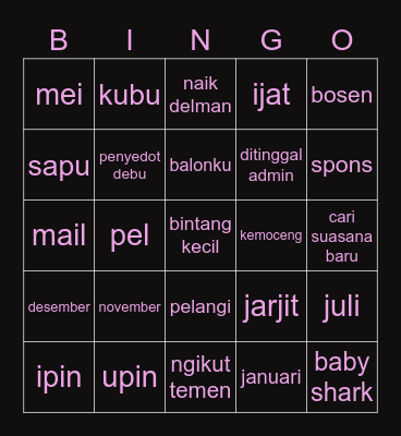 Joy Unni Bingoo Bingo Card