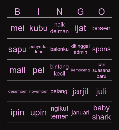 Joy Unni Bingoo Bingo Card