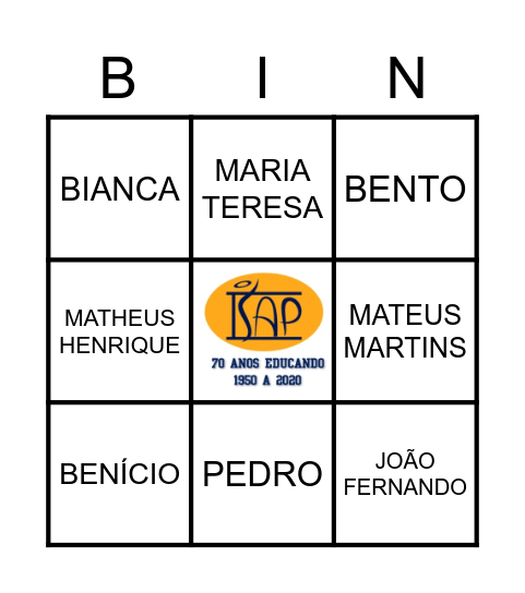 BINGO  DE  NOMES Bingo Card