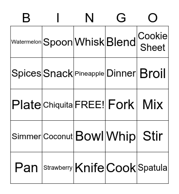 Chiquita Cooking Lab Bingo Card