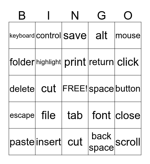 Technology Vocabulary Bingo Card