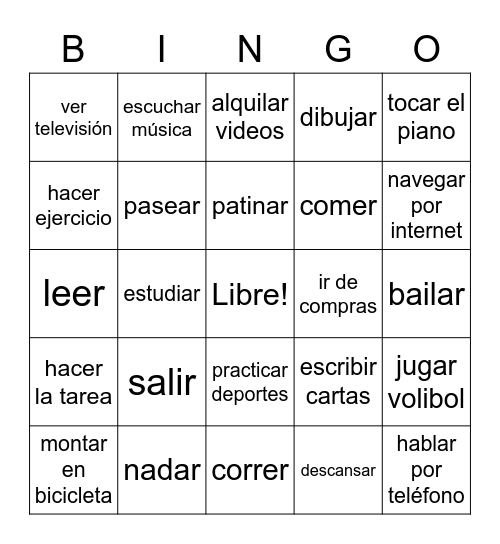 Infinitivos Bingo Card