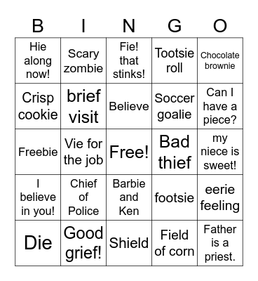Vowel Team "ie" says long /i/ and long /e/ Bingo Card