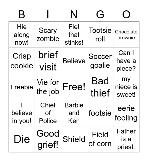 Vowel Team "ie" says long /i/ and long /e/ Bingo Card