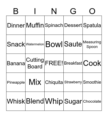 Chiquita Cooking Lab Bingo Card