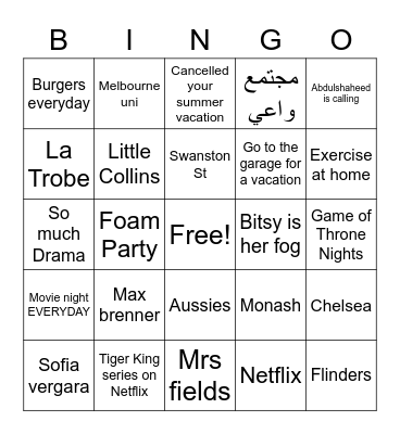 Life before and during Quarantine Bingo Card