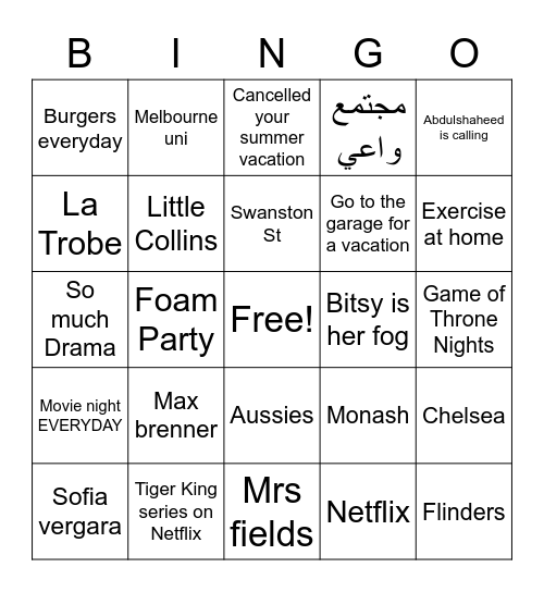 Life before and during Quarantine Bingo Card