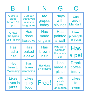 Things I've done Bingo Card