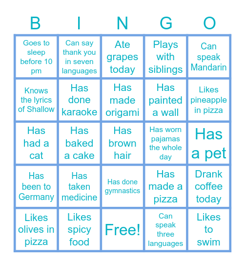 Things I've done Bingo Card