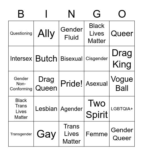 Pride 2020 Bingo! Bingo Card
