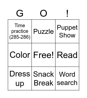 Free Time Bingo Card