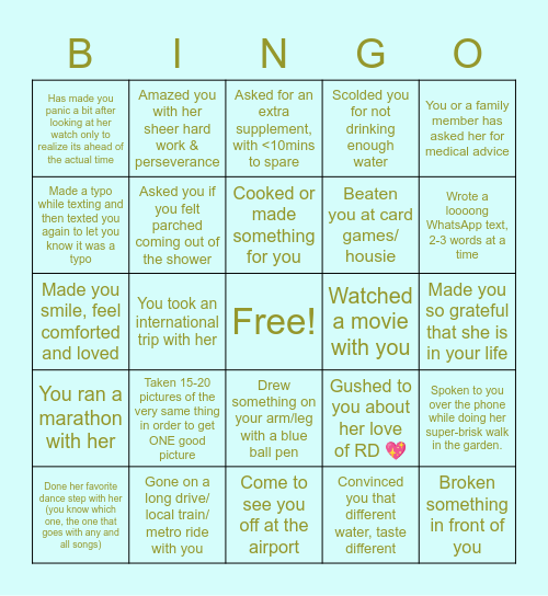 Ruchita's Quarantine Birthday Bingo Card