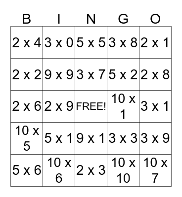 Multiplication Bingo! Bingo Card
