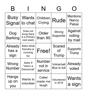 Phone Bank Bingo! Bingo Card