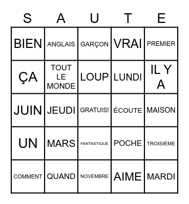 SAUTE! Bingo Card