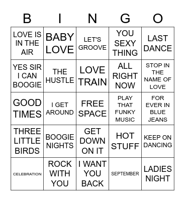 rockin with richie's 70'S DISCO GREATS Bingo Card