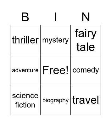 Genres of Book Bingo Card