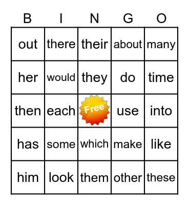 SIGHT WORDS Bingo Card