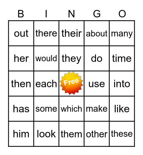 SIGHT WORDS Bingo Card