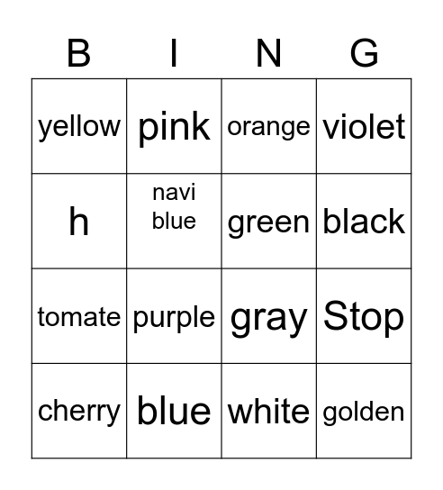 colors in english Bingo Card