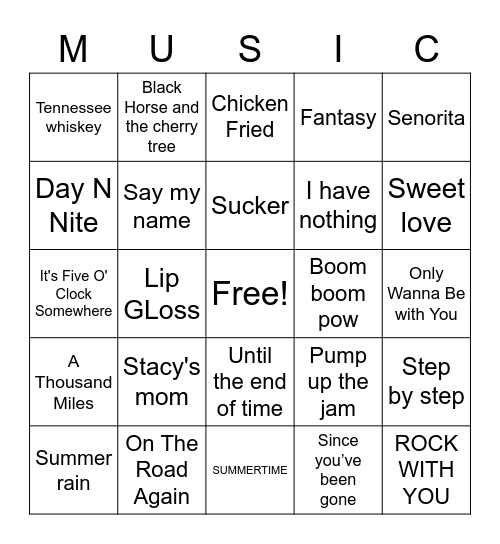 MUSIC BINGO 22 Bingo Card