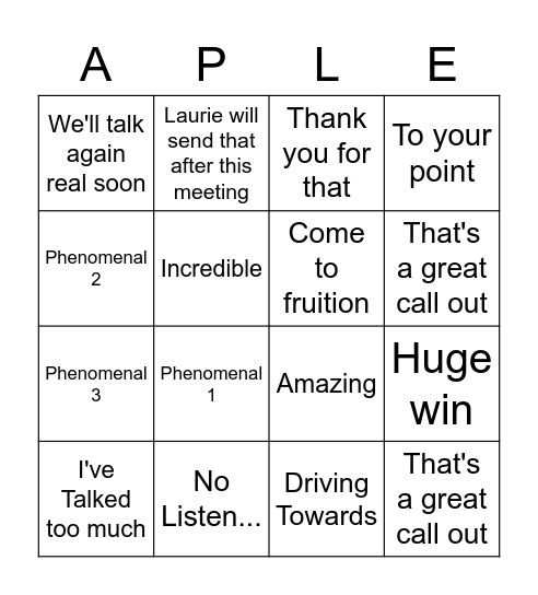 A Phenomenal Bingo Sheet Bingo Card