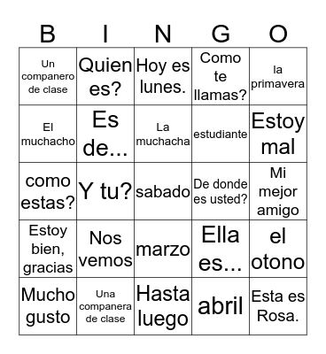 Chapter 1 Bingo Card