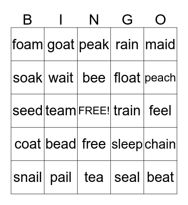 Vowel Bingo Card