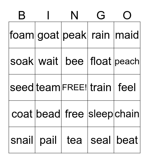 Vowel Bingo Card