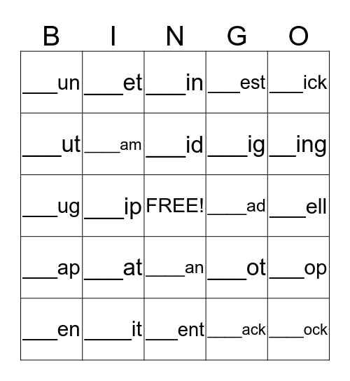 Make a Word Bingo! Bingo Card