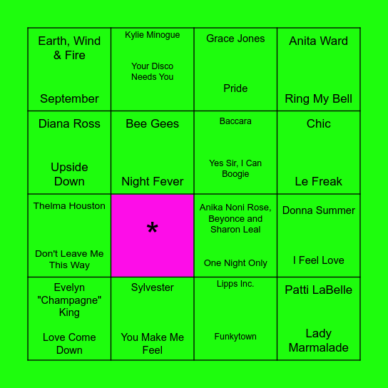 DISCO BINGO Card