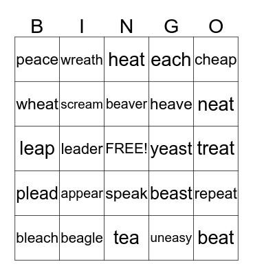 Vowel Bingo Card