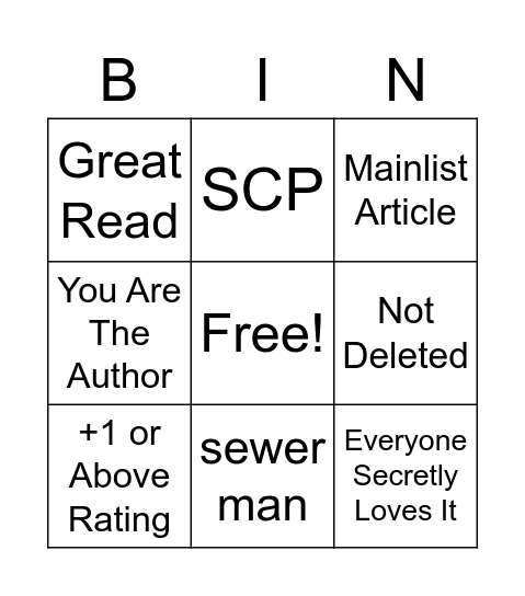 Good SCP Bingo Card