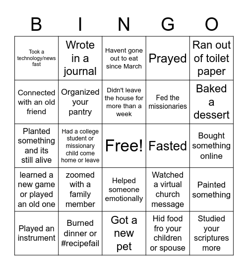 Chapin Belle's Bingo Card