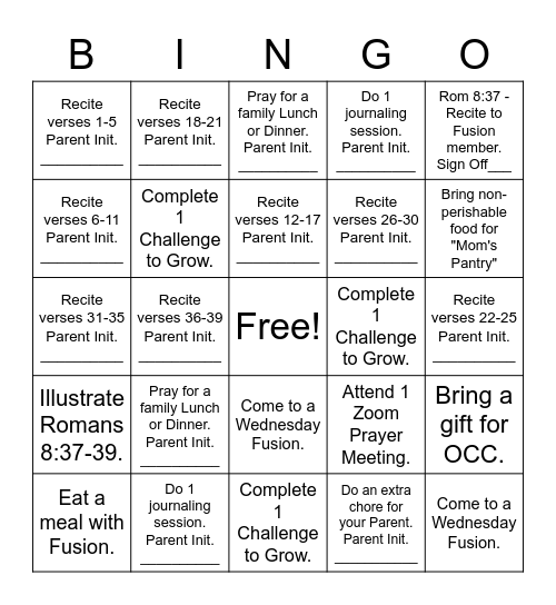 31 Days of Fun Bingo Card