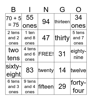 Place Value BINGO Card