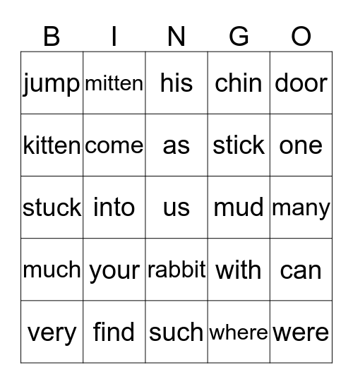Lesson 16-20 Bingo Card