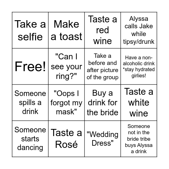 Alyssa's Bachelorette Bingo Card