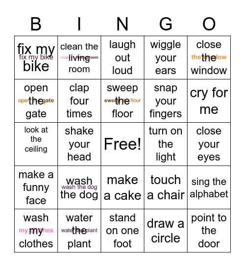 Favours: Can you please... ? Bingo Card
