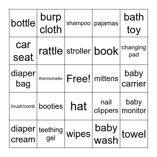 Baby Bingo Card