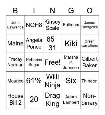 PRIDE BINGO Card