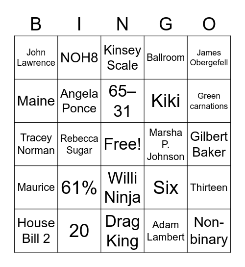 PRIDE BINGO Card