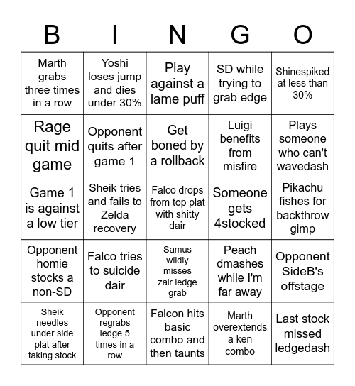 Slippi Netplay Bingo Card