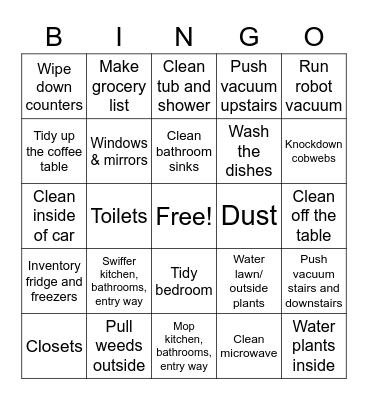 Housekeeping Bingo Card