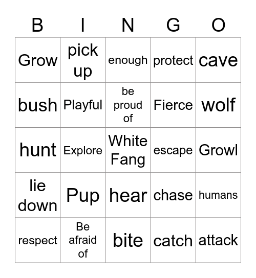 White Fang Bingo Card
